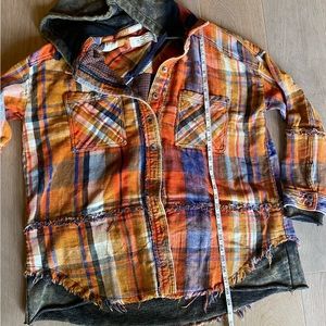 Free People flannel with sweatshirt attached